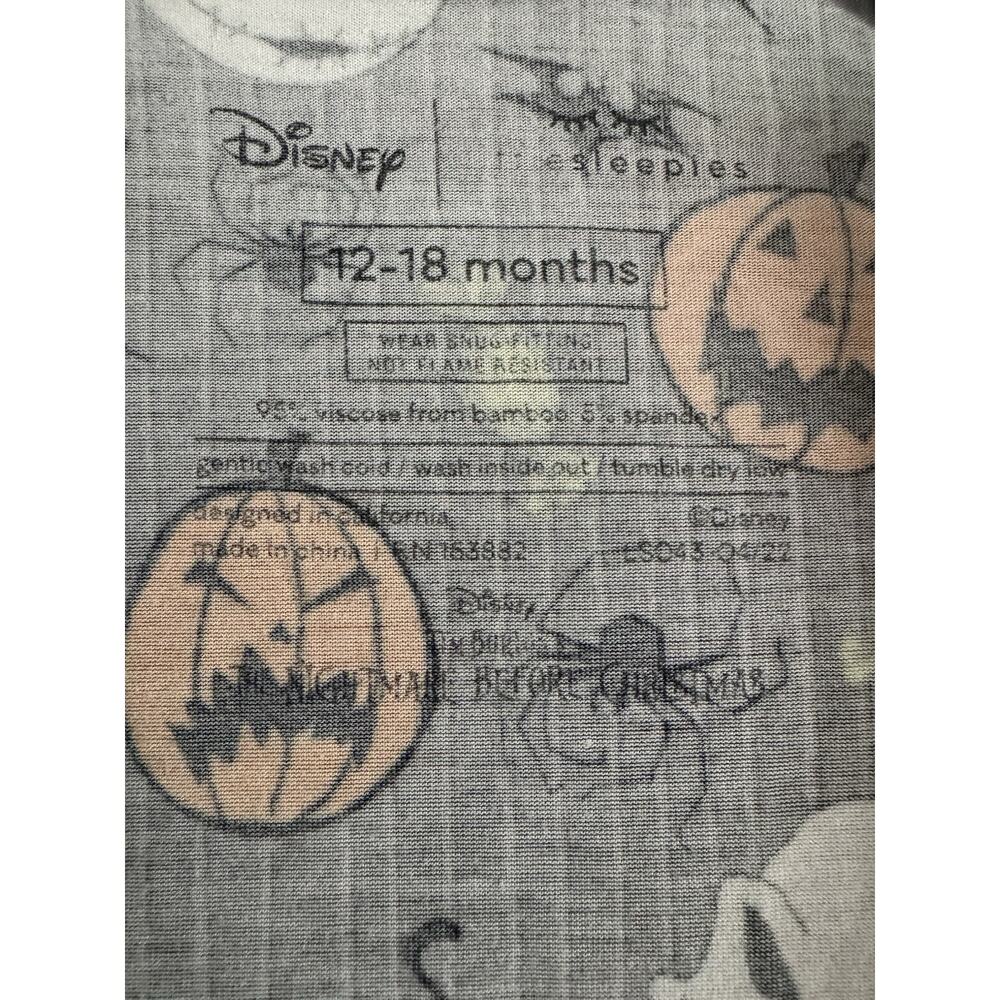 Little Sleepies Bamboo Disney Jack One Piece Zip Up Pajama Halloween Size 12-18m - Picture 6 of 6